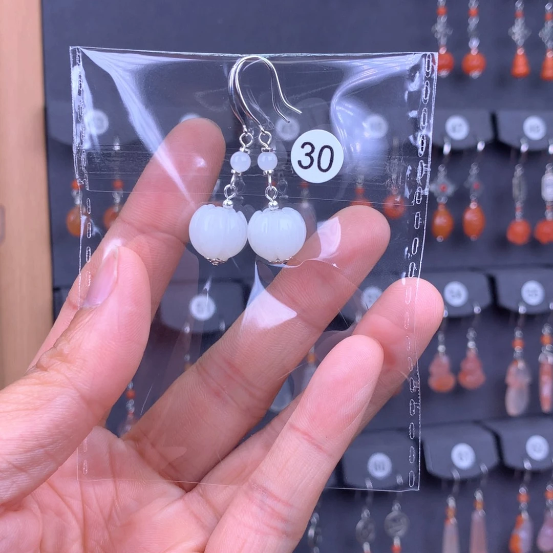 和田玉耳饰银S925镶嵌呼**丫