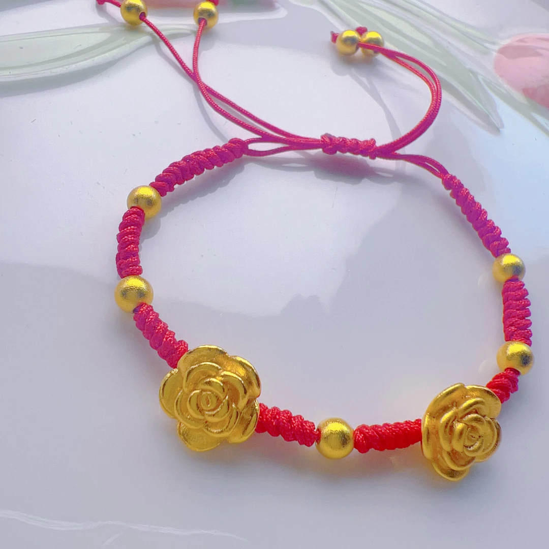 铜合金手链 玫瑰花手链红绳玫瑰花手串