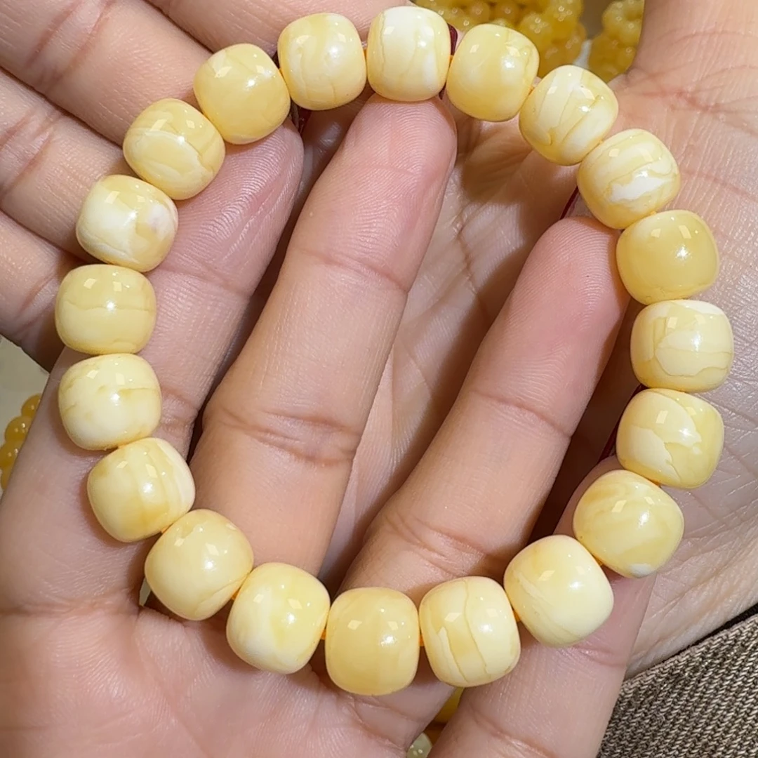 琥珀未镶嵌珠宝奇石11m焦皮同料老型白花蜡手串16.3