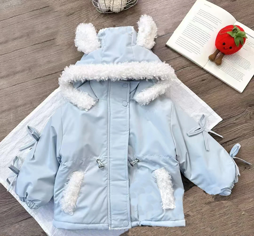 蓝色加绒加厚派克服外套冬装2512
