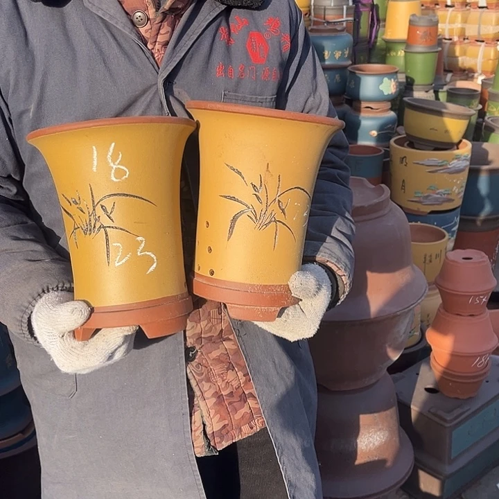 紫砂紫砂花盆和小盆栽