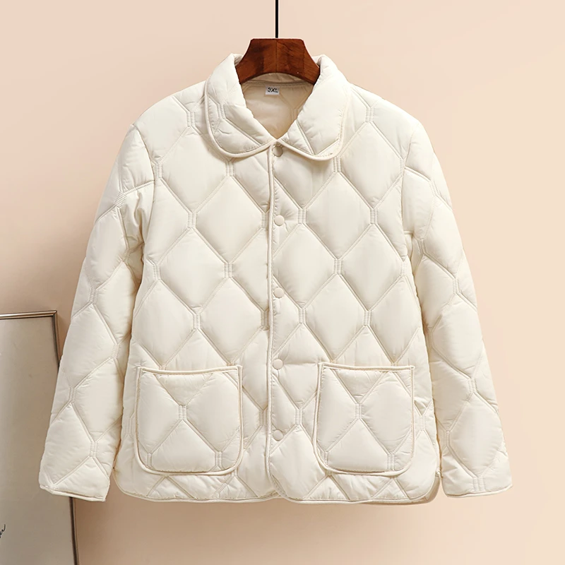 新款女士秋冬棉服保暖时尚韩版菱形双线百搭短款休闲百搭冬季加厚