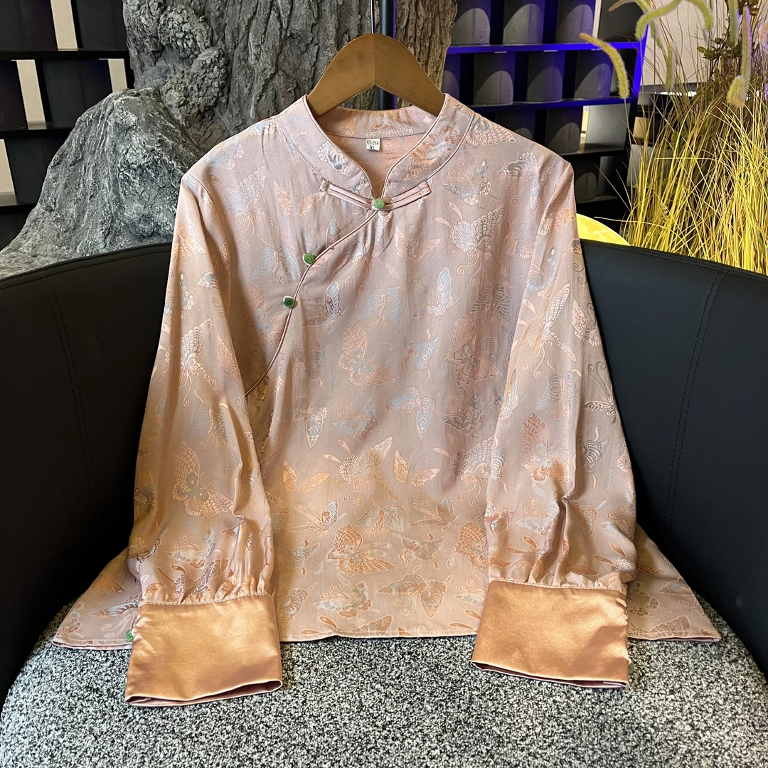 【蝶颜】春季2025新款上衣小衫新中式女装国风立领提花气质长袖衬衫