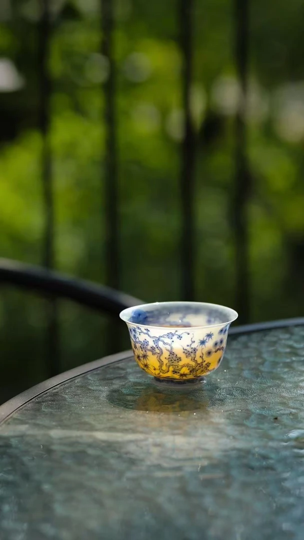望月怀古青花松竹梅麒麟望月薄胎杯景德镇茶具家用饮茶主人杯中式