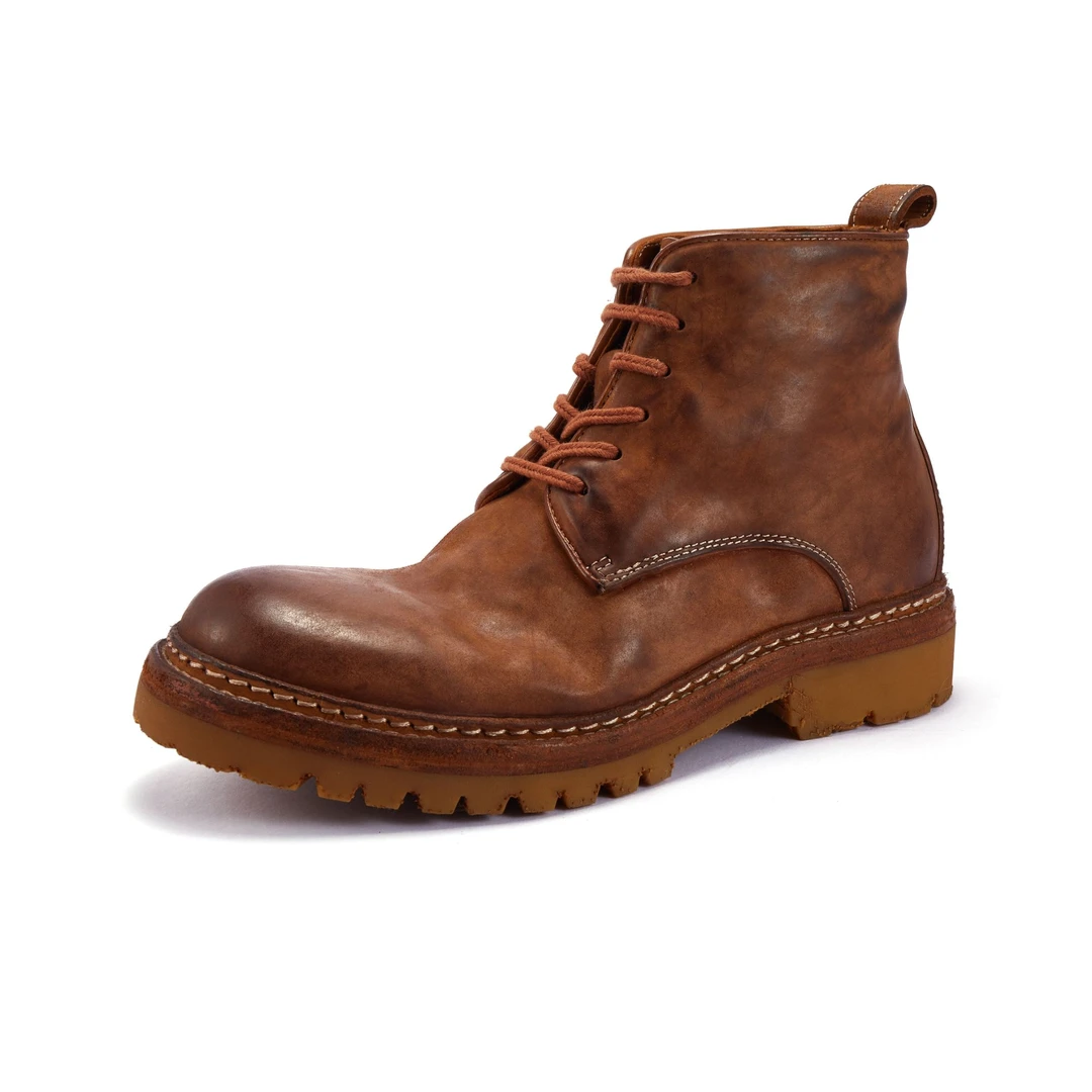 马臀皮工装马丁靴磨砂固特异复古男鞋户外休闲复古高帮秋冬真皮靴
