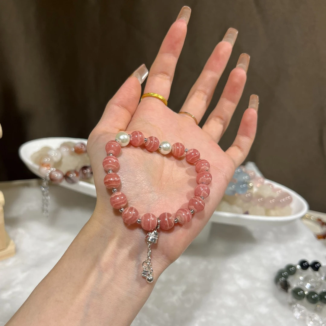 【桃花】8-9mm  水晶手串原创设计款