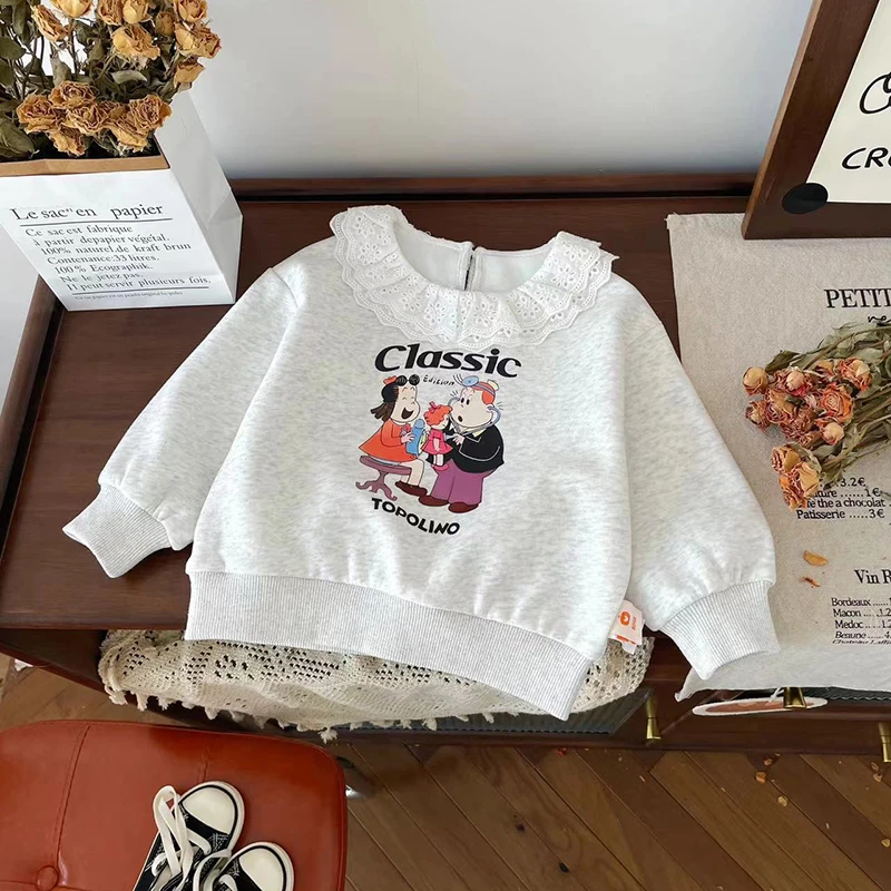 橘止皮 女童蕾丝领卫衣2025春款卡通套头衫儿童上衣ZD24Q010