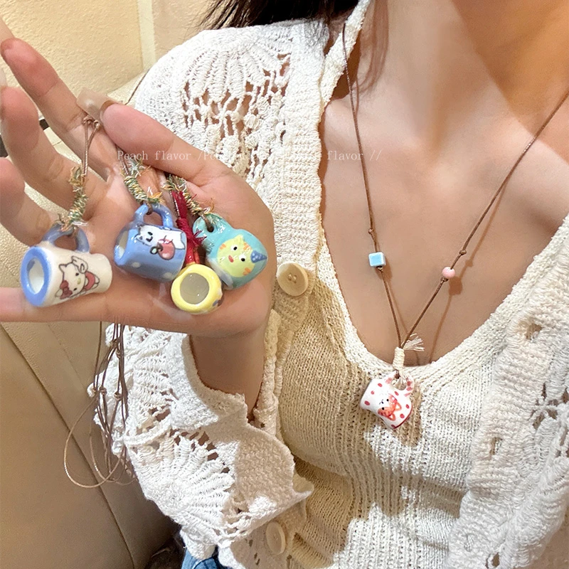 非金属陶瓷吊坠 新中式民族风动物彩色陶瓷项链甜美少女风配饰
