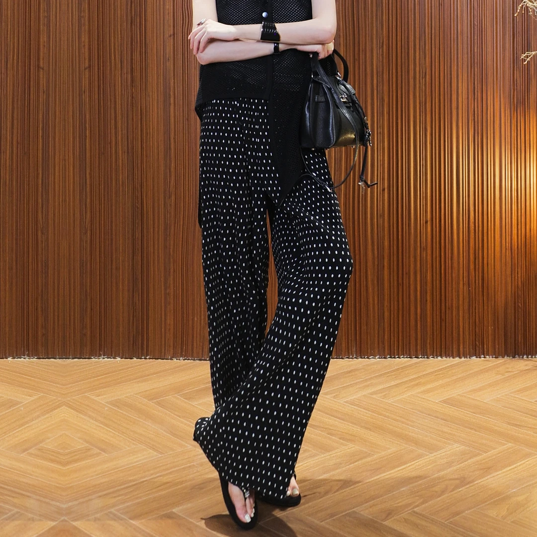 溶溶【三宅波点】RONGRONG 压褶工艺波点极简慵懒无缝休闲裤25C716