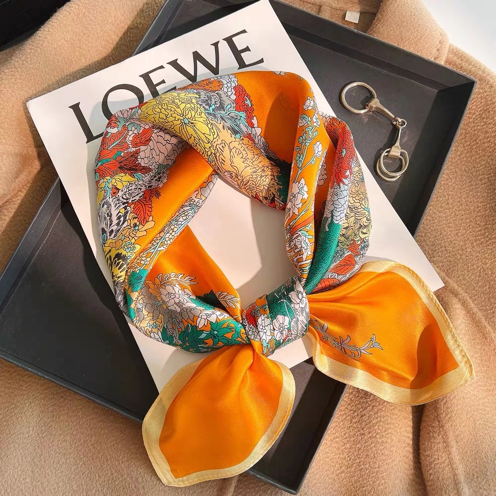 【繁花跃马】u152精致高定轻奢百搭显肤白70*70仿真丝方巾