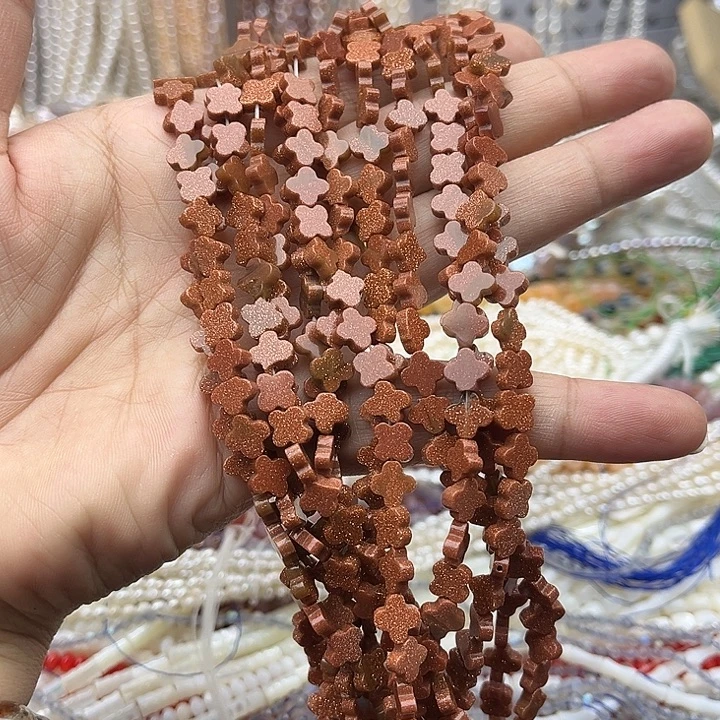玛瑙/玉髓未镶嵌珠宝半成品一条7mm左右金沙石四叶草