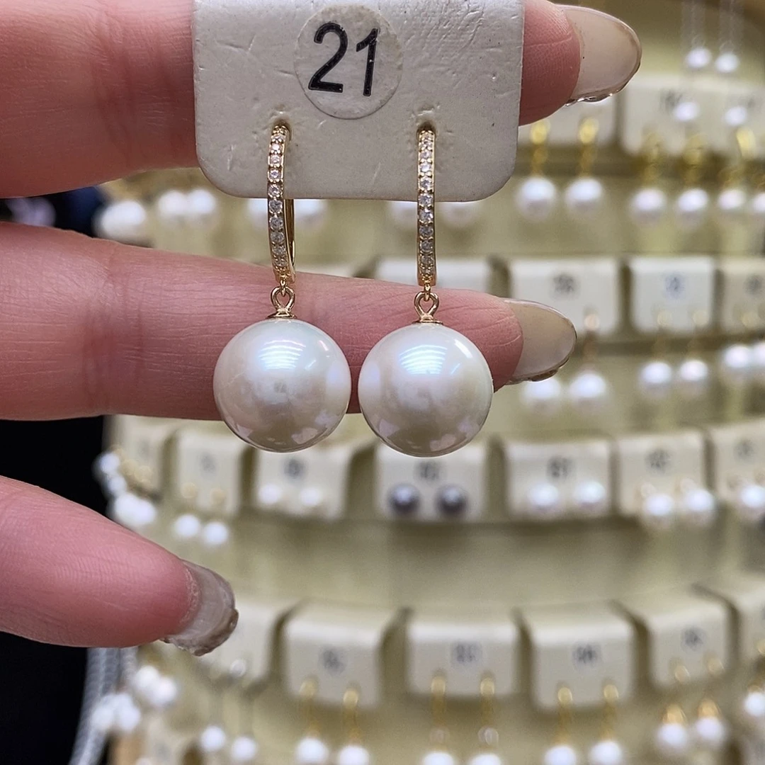 耳饰银S925镶嵌淡水珍珠