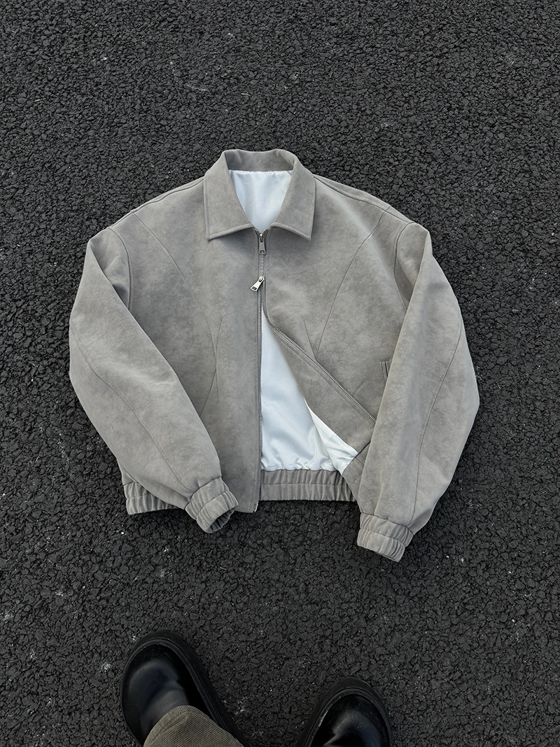 2025秋季夹克百搭时尚皮夹克翻领皮衣扎染上衣外套