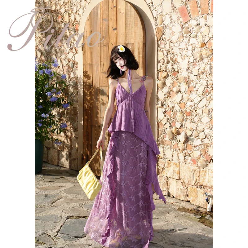杜屁屁桃PITAO原创【普罗花漾】时尚夏季新品女时尚度假气质吊带裙