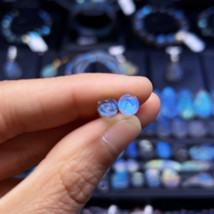 拉长石耳钉银S925镶嵌6左右