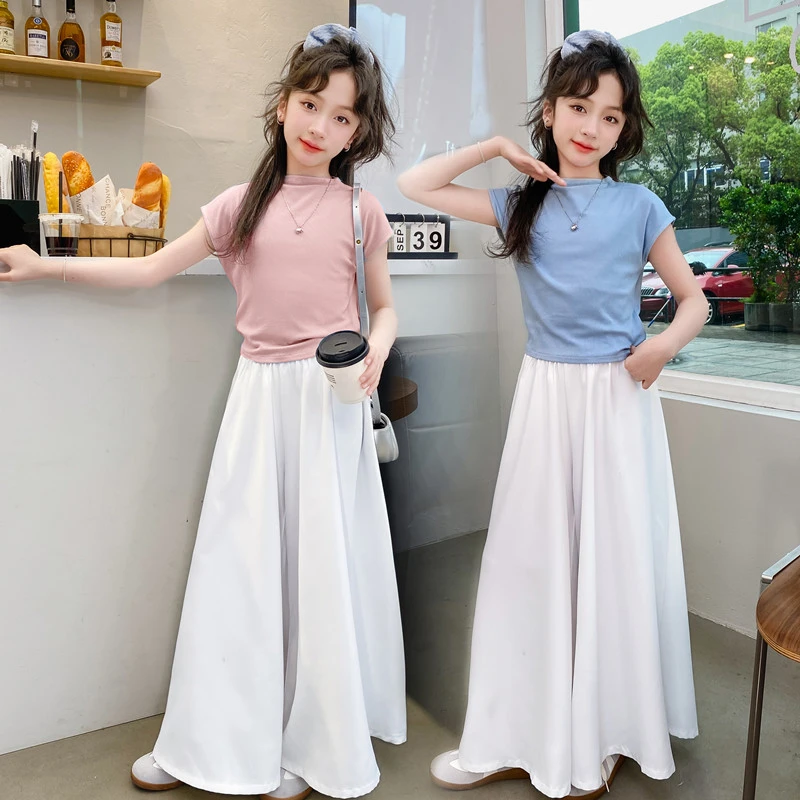 夏季爆款女大童阔腿裤两件套2025新款洋气女孩韩版潮流网红套装