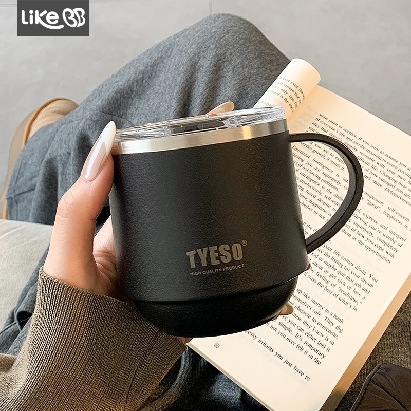 LikeBB不锈钢保温马克杯带盖办公室家用水杯女小众咖啡杯学生杯子