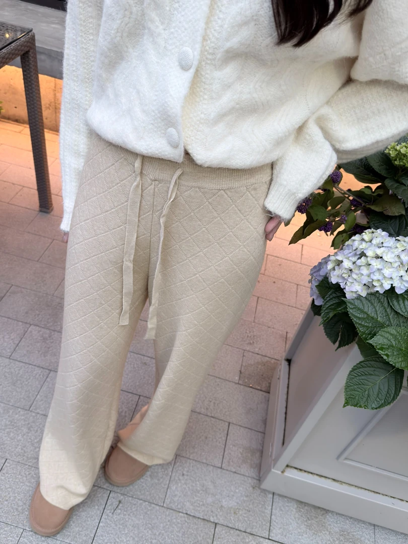 Elenastudio「予光」入冬裤王安迪绒包芯纱机织格纹针织休闲裤25119