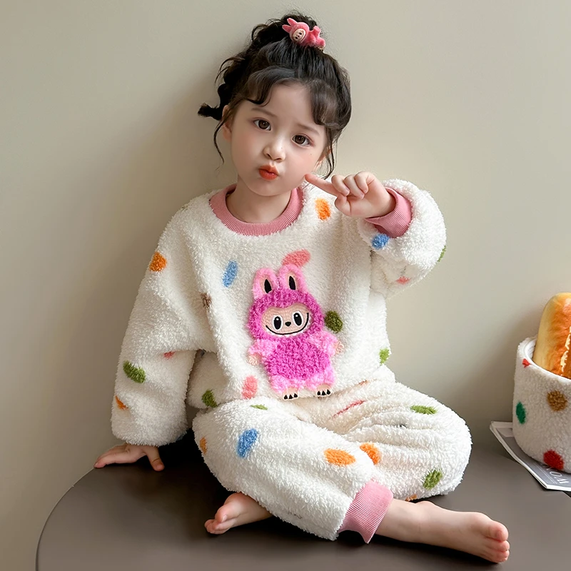 儿童睡衣秋冬季法兰绒女童珊瑚绒加厚3岁6卡通保暖家居服2025新款