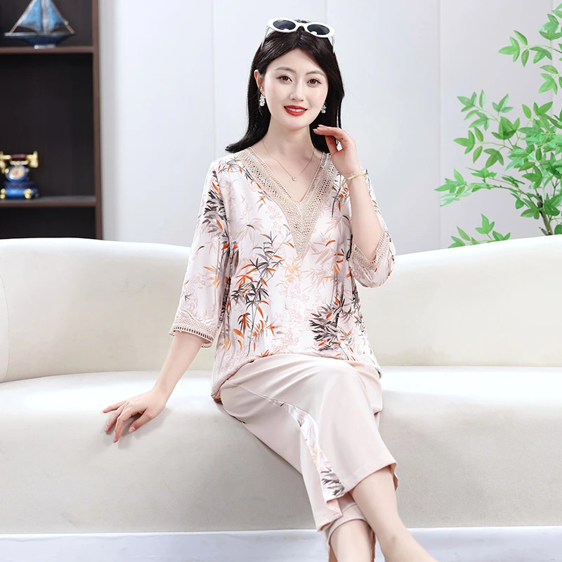 妈妈夏装气质大码时尚小衫2025新款上衣服中老年女装夏季洋气套装