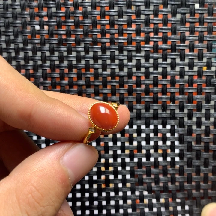 银S925镀金镶嵌戒指南红玛瑙