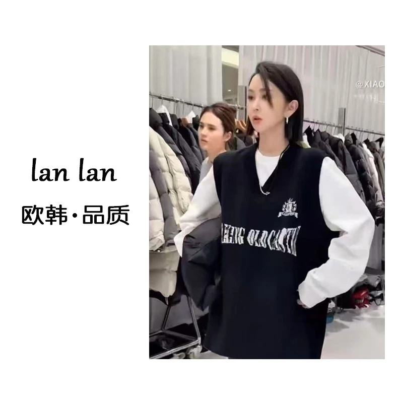 lanlan-冬上新【大版字母针织马甲】韩版简约百搭无袖针织马甲显瘦
