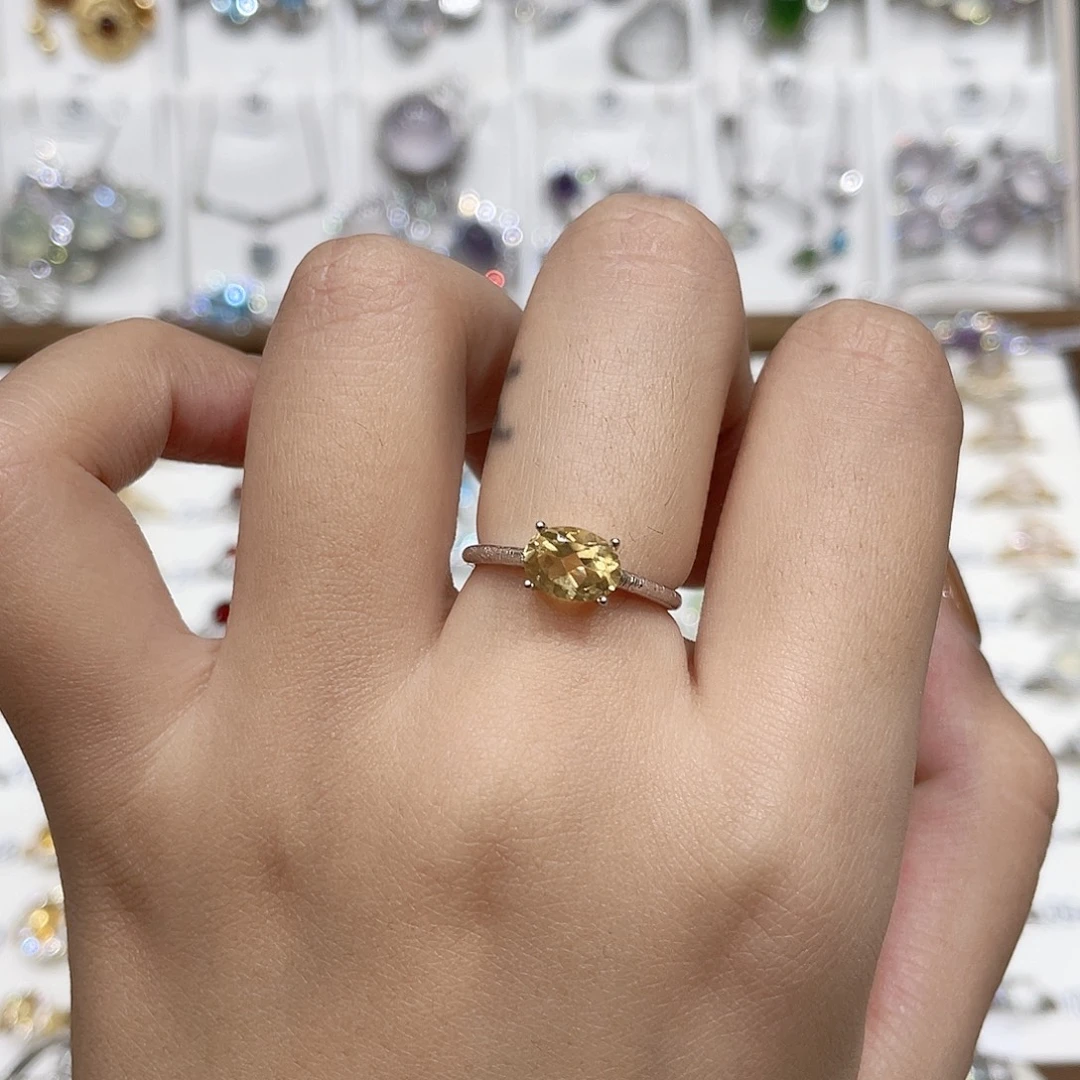 冰***)戒指黄晶银S925镶嵌