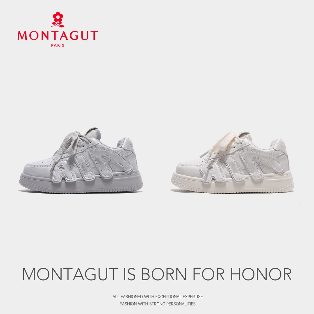 【大头青】Montagut梦特娇2025新款男女童透气防滑板鞋小白鞋F22
