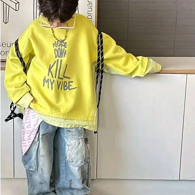 男童拼接卫衣2025春秋款休闲儿童百搭拼色中大童拼色韩版时尚长袖