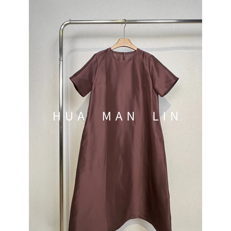 【花满林】圆领定染色双宫真丝桑蚕丝长款连衣裙259291