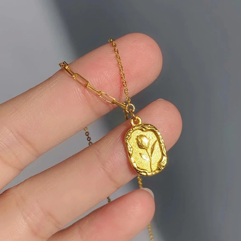 钛钢项链  郁金香花朵项链女小众设计精致锁骨链气质配饰不褪色