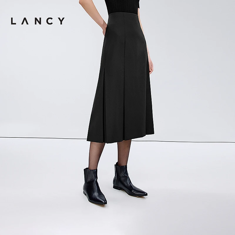 LANCY/朗姿2025春新款羊毛设计感西装半身裙长款高腰直筒高级半裙