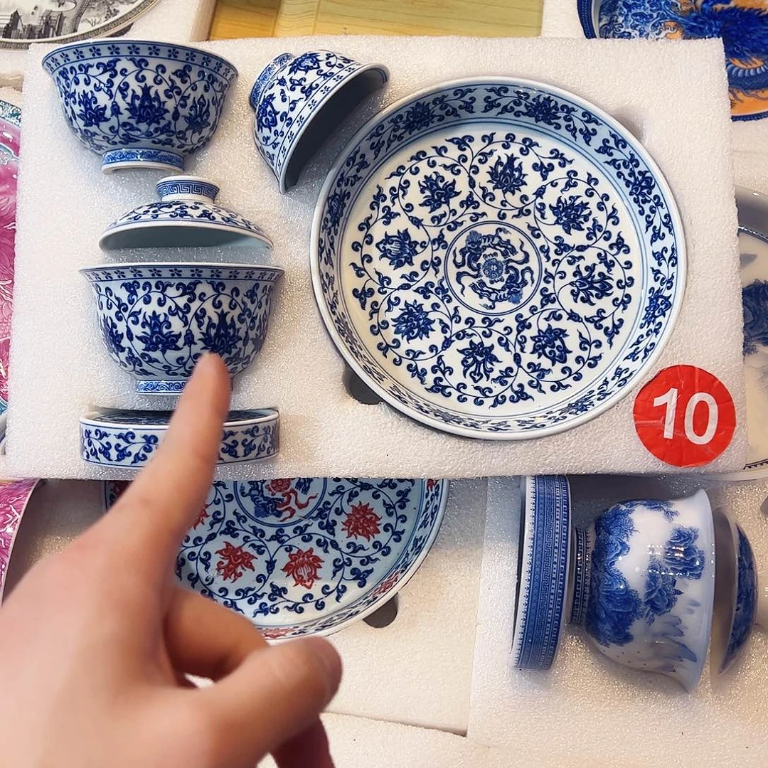 义***天青花缠枝莲五件套