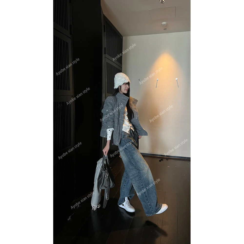 【AYOBE】小贤  复古潮流经典水洗阔腿显瘦牛仔裤