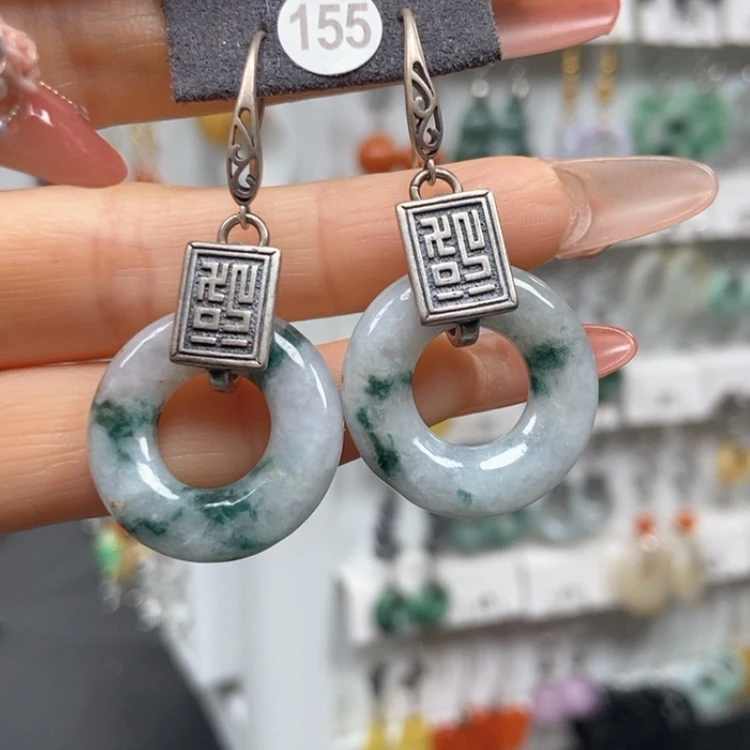 【闪购商品】翡翠耳饰银S925镶嵌耳饰