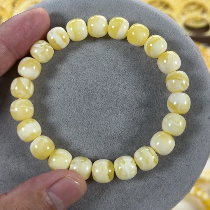 未镶嵌蜜蜡手串M****5纯天然俄料瓷白花高桩