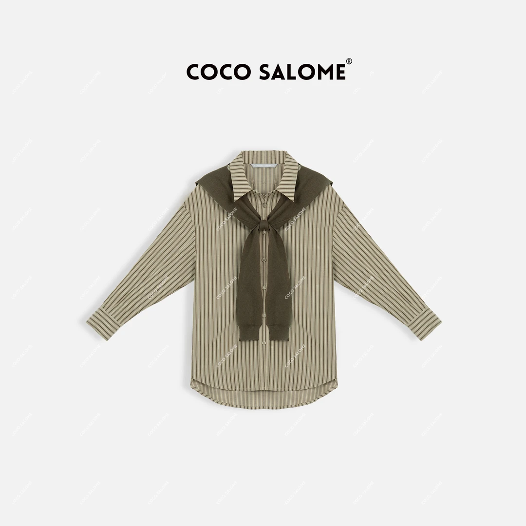 韩彬彬CS"职场少女"新款独特漂亮条纹带披肩长袖衬衫C085-⒁