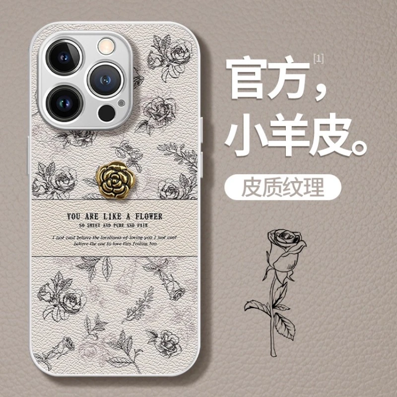 山茶花适用iphone16promax手机壳新款女15por/14皮纹13气质12防摔