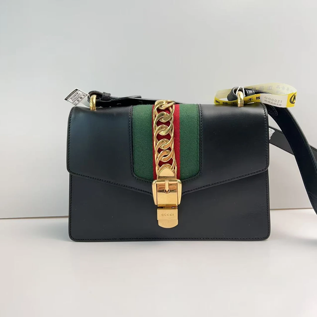 95新 GUCCI/古驰 古驰黑金塞尔维亚中号百搭单肩包