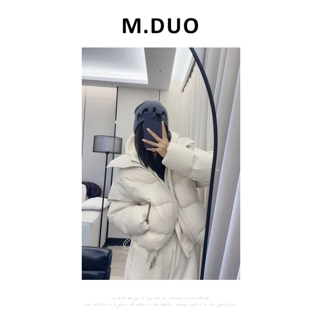 M.DUO （深圳货）秋冬90白鹅绒云感蓬松抽绳短款立领保暖羽绒服3380
