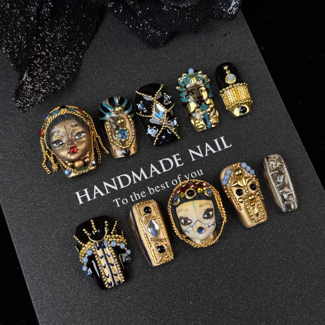 【埃及风】手绘卡通立体捏捏重工娃娃头高级感显白精致纯手工穿戴甲