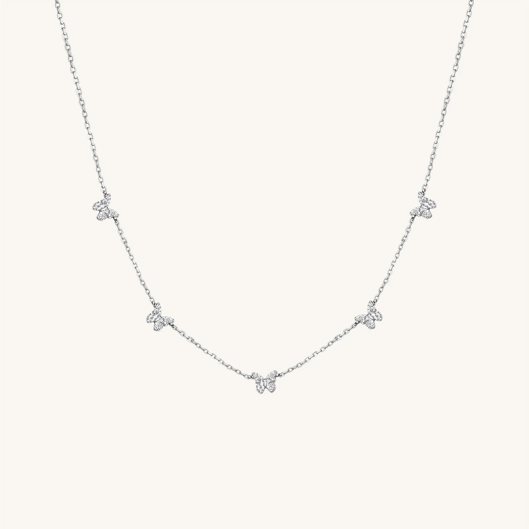 坠链均925银合成锆石 银饰幸运符号系列轻奢百搭星悦蝴蝶锁骨链