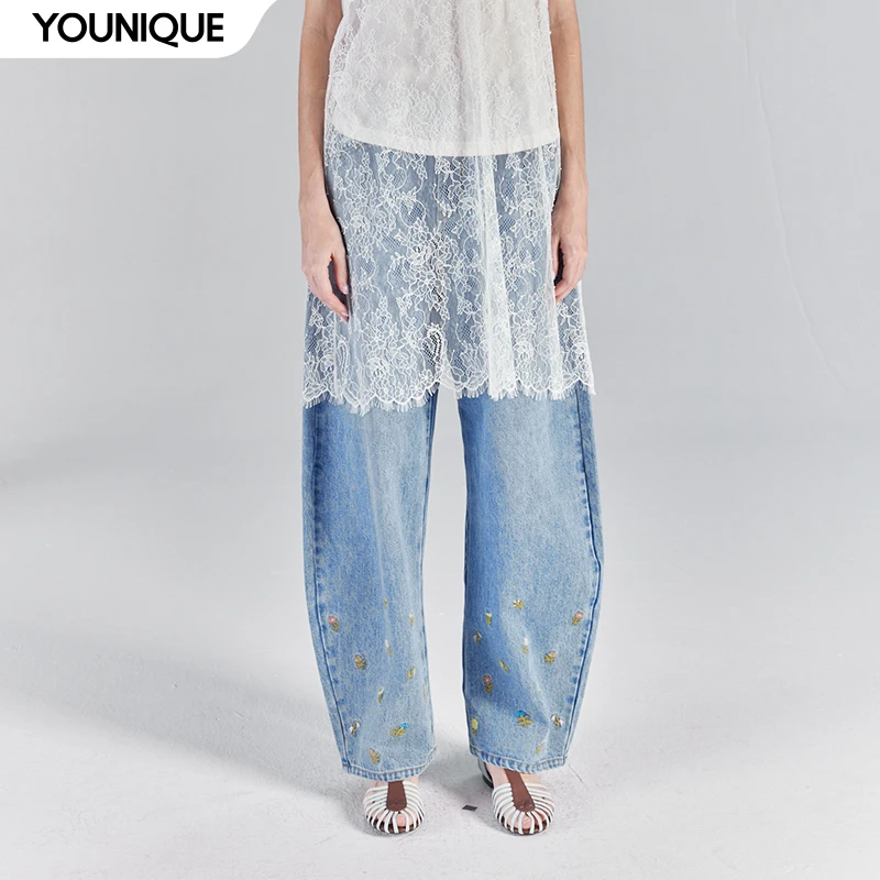 【ICE DUST】新品25春夏时尚花卉百搭茧型牛仔裤长裤女