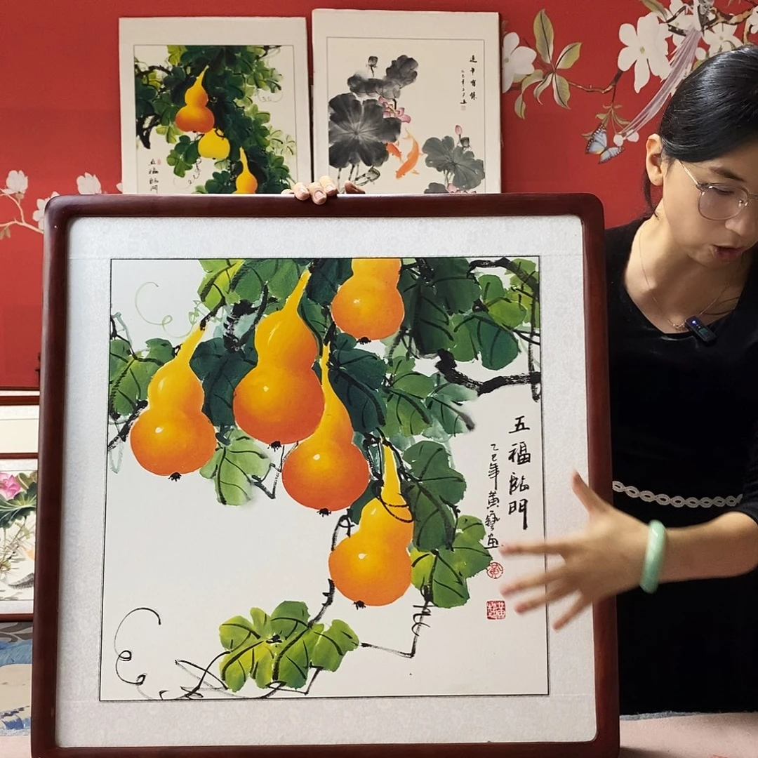 国画手写手绘带框包邮62✖️62国画作品