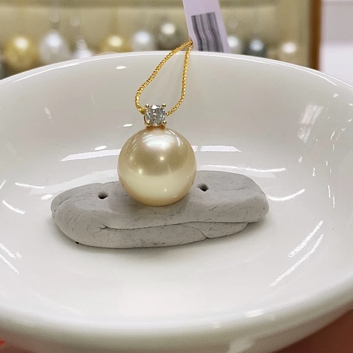 吊坠(不含链)海水珍珠银S925镶嵌金珠吊坠11-12mm