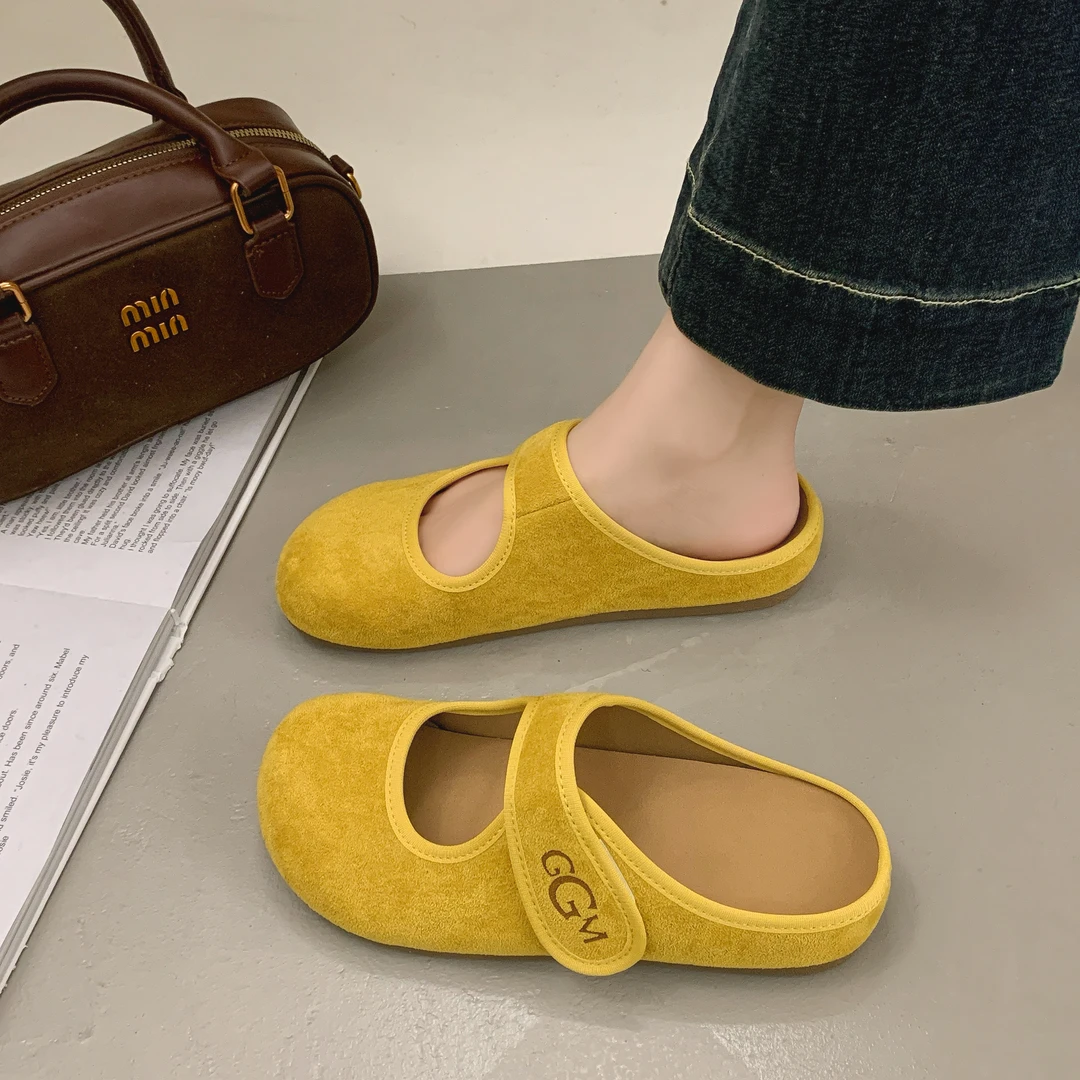 平跟复古春季休闲风时尚纯色包头拖包头网红软底舒适韩版懒人勃肯