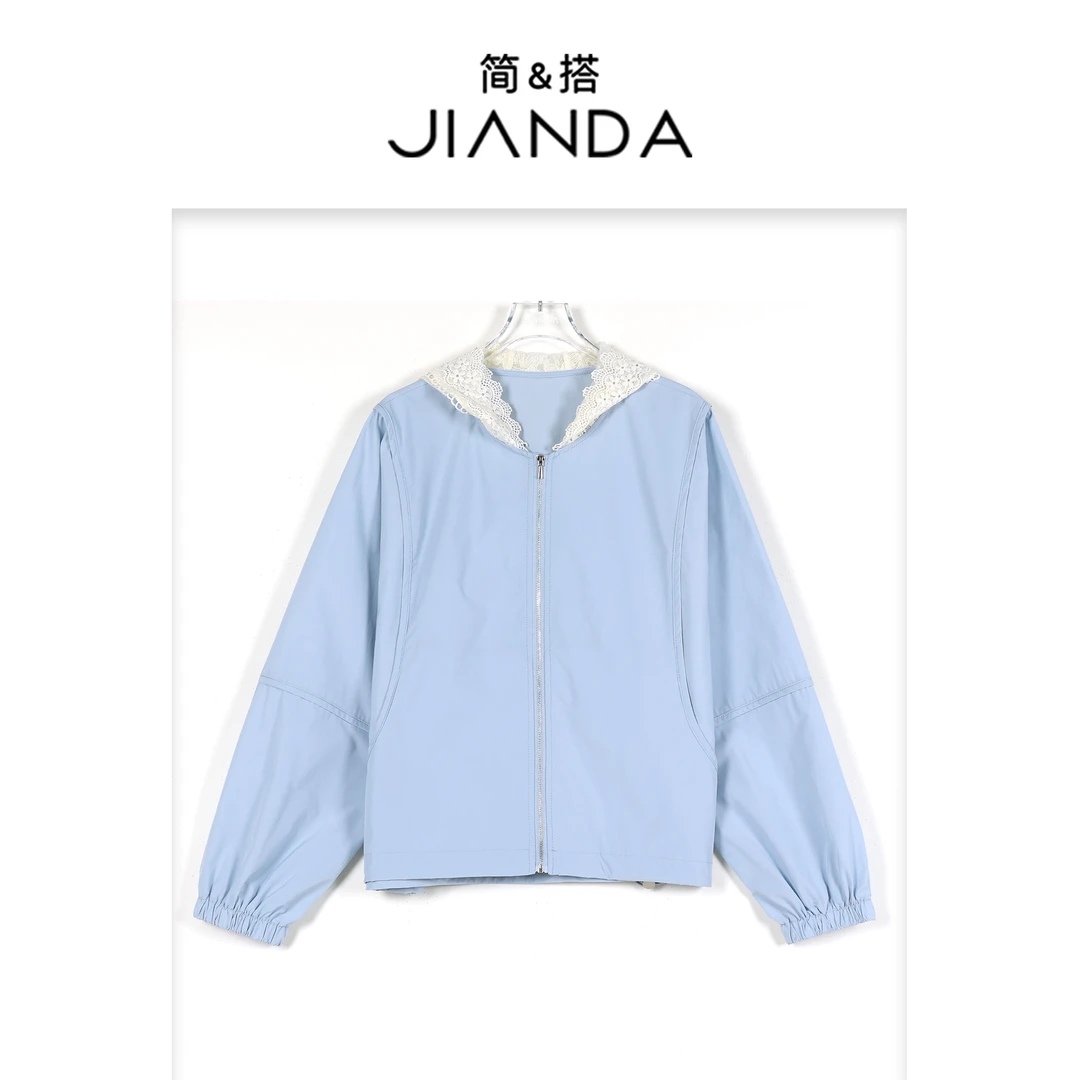 简&搭【千屿Sheila】拼蕾丝拉链外套252-WT/0417-8925