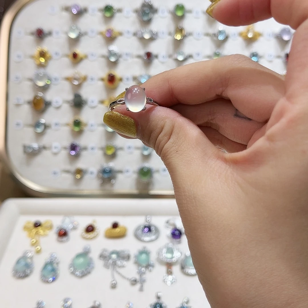 蛇纹石玉戒指银S925镶嵌