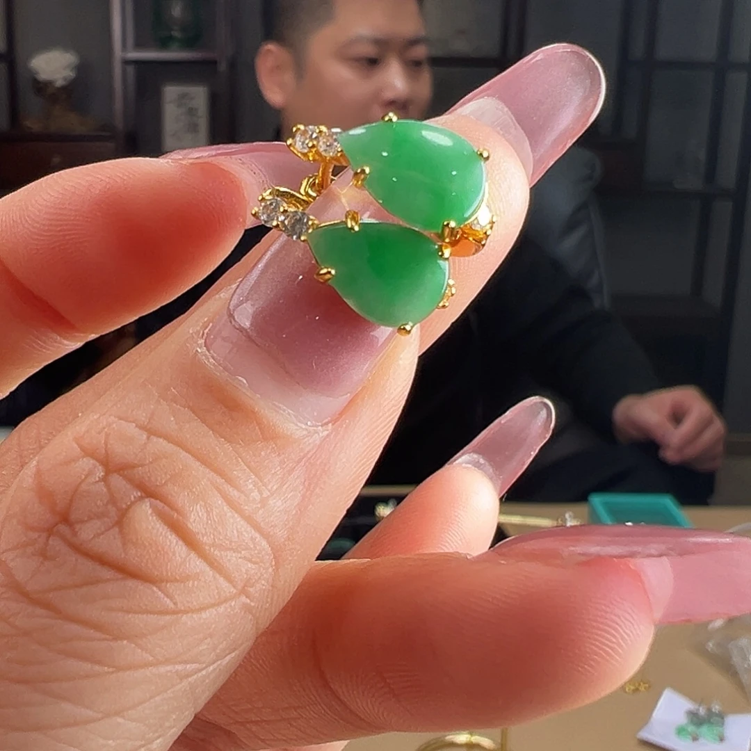 翡翠银S925镶嵌耳饰耳环