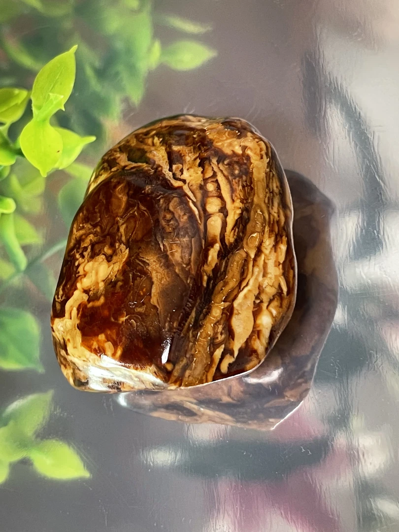 天然原矿蜜蜡原石黑金瓷白花蜡抛光款式  20.62克